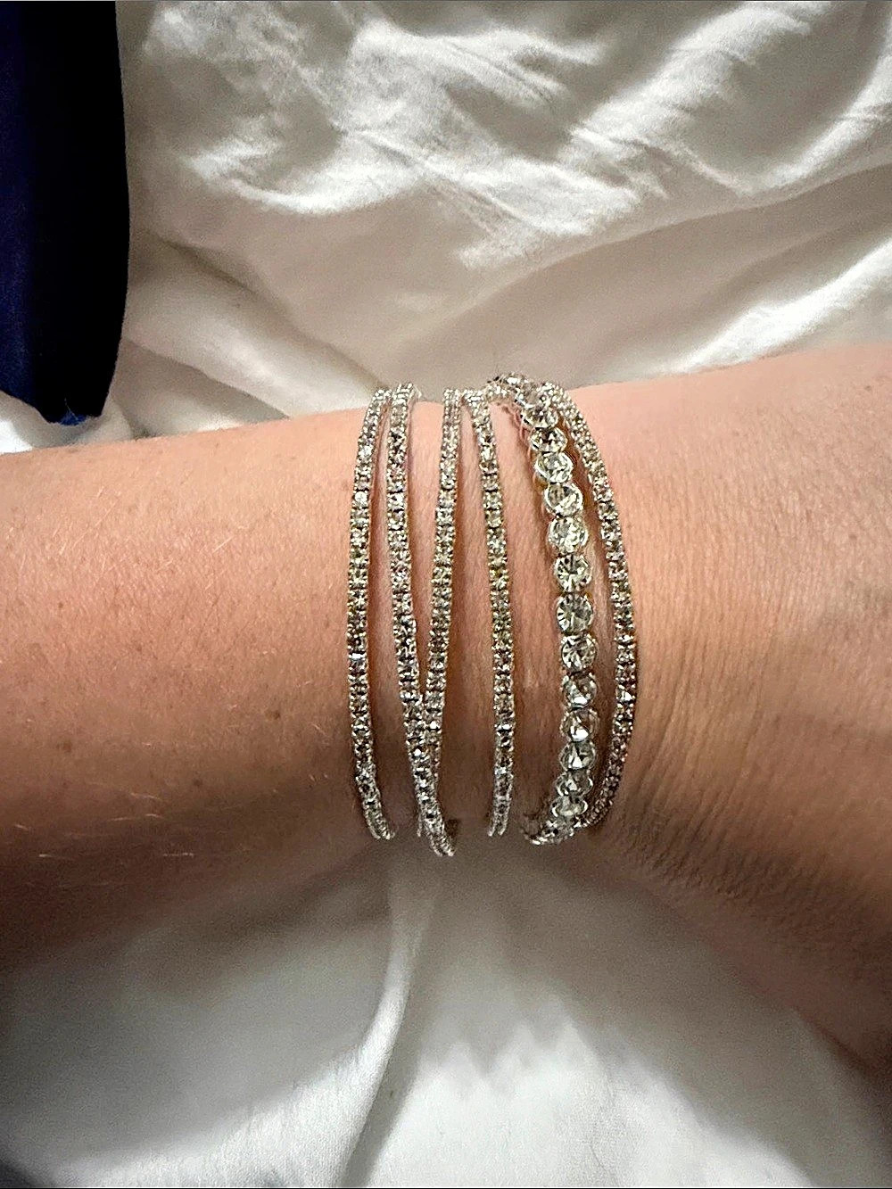 Rhinestone Bracelet Stack in Silver New